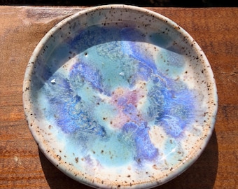 Handmade Ceramic Trinket Dish, Splatter Paint Glaze Pottery Ring Holder