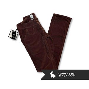 Vintage designerbyxor med låg midja och raka ben | Knappgylf | W27 L35 ~Tall passform | Sällsynta bruna manchesterbyxor från 2000-talet | Tillverkad i USA