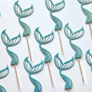 Mermaid Cupcake Toppers, Mermaid Tail Cupcake Toppers, Mermaid Food Picks