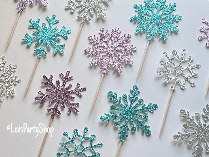 Snowflake Cupcake Toppers, Frozen Snowflake cupcake toppers, Christmas cupcake toppers image 2