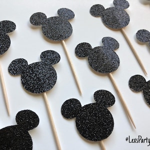 Mickey Mouse Cupcake Toppers: Glitter Cupcake Toppers, Food Decorations