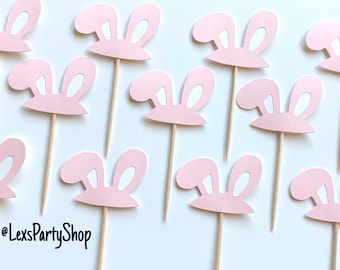 Easter Bunny Ears Cupcake Toppers, Bunny Ears Cupcake Toppers, Food Decorations