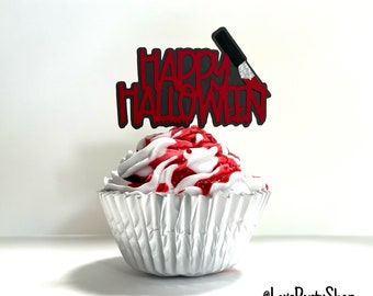 Halloween Horror Cupcake Toppers: Glitter Cardstock, Set of 12