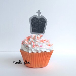 Tombstone Toothpick Toppers: 12 Cupcake Toppers, Halloween Decorations