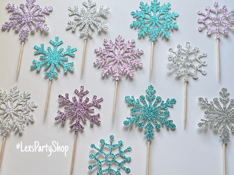 Snowflake Cupcake Toppers, Frozen Snowflake cupcake toppers, Christmas cupcake toppers image 6