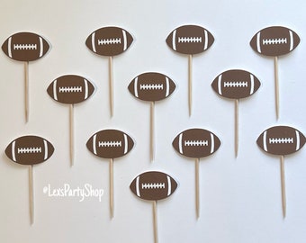 Football Cupcake Toppers: Party Theme Decorations (set of 12)