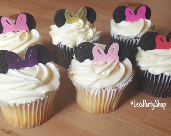 Minnie Mouse Bow Cupcake Toppers, Minnie Mouse Food Picks, Minnie Mouse Bows