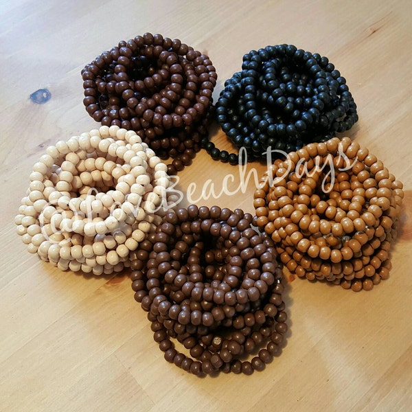 Two Stacking Bracelets: TWO Wood Beaded Stretchy Stackable Bracelets