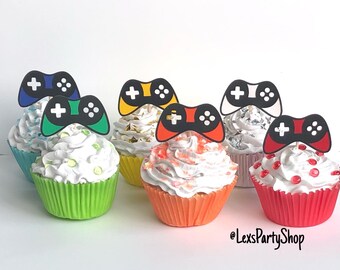 Video Game Controller Cupcake Toppers: Gamer Party Decorations - Set of 12