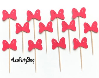 Minnie Mouse Bow Cupcake Toppers: Birthday Cupcake Toppers, First Birthday, Food Decorations