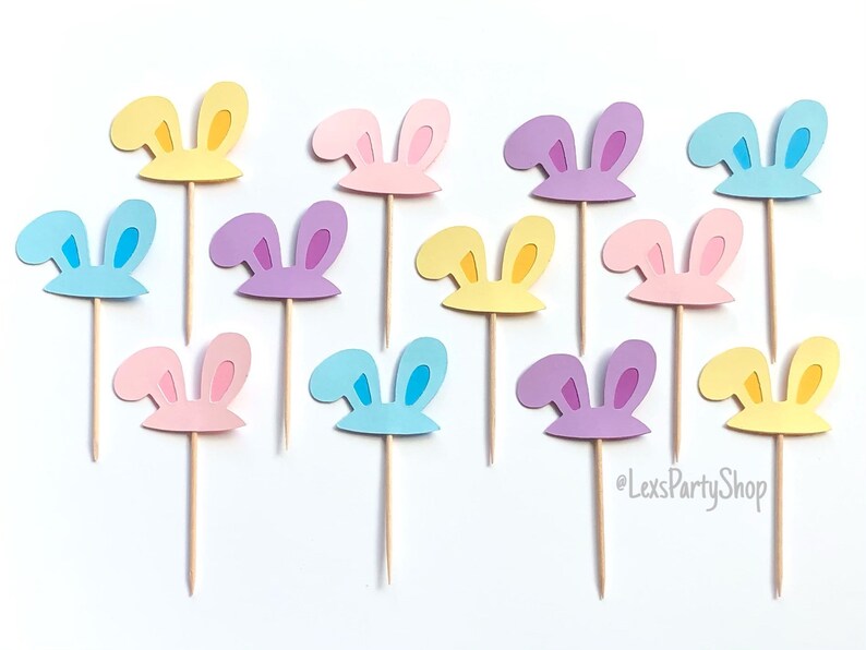 Easter Cupcake Toppers, Bunny Cupcake Toppers, Easter Rabbit Cupcake Toppers, Easter Food Picks image 1