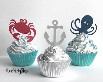 Nautical Cupcake Toppers: Ocean Theme Party Decorations (Set of 12)