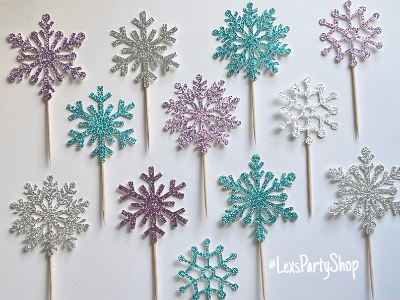 Snowflake Cupcake Toppers, Frozen Snowflake cupcake toppers, Christmas cupcake toppers image 9