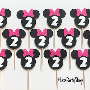 Minnie Mouse Cupcake Toppers, 12 pack of 2nd Birthday Cupcake Toppers