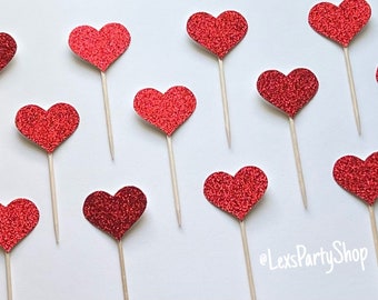Gyufise Cupcake-Topper Herzform Rot Glitzernd – 24 Stück, 3D-Herzen Für Kuchen-Deko
