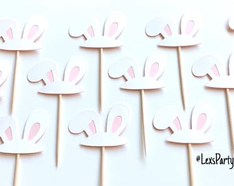 Rabbit Ear Cupcake Toppers, White Rabbit Cupcake Toppers, Food Decorations