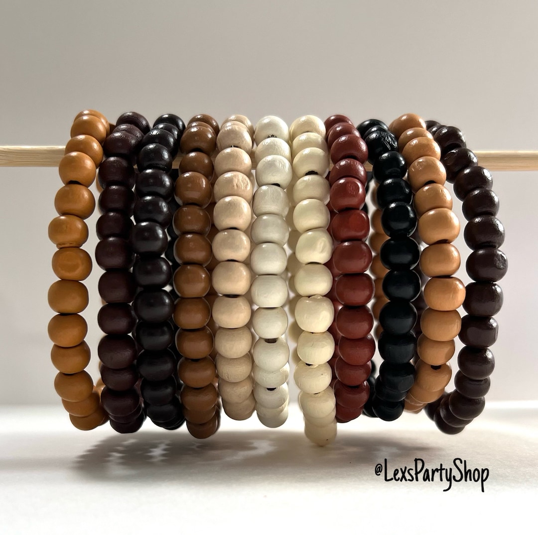 Wood Beaded Bracelets, 2 Wood Beaded Bracelets, Stretchy Stackable