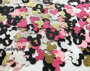 Minnie Mouse First Birthday Confetti: Pink, Black & Gold Glitter