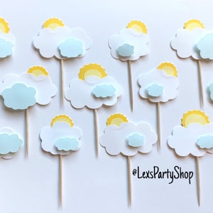 3D Sunny Cloud Cupcake Toppers: Baby Shower Party Picks