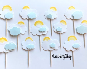 3D Sunny Cloud Cupcake Toppers: Baby Shower Party Picks