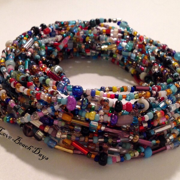 Multi-Color Long Single Strand Seed Bead Necklace/ Bracelet Wrap