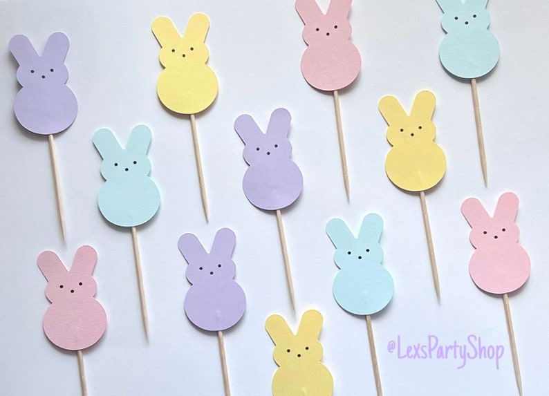 Peep Easter Bunny Cupcake Toppers, Easter cupcake picks, Easter cupcake Toppers afbeelding 5