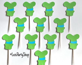 Goofy Hat Cupcake Toppers: Green & Aqua Party Decor