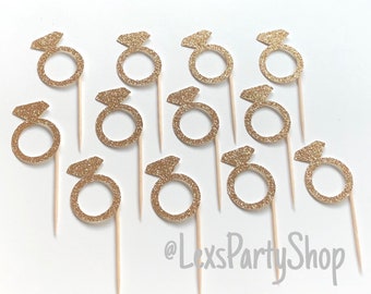 Champagne Glitter Ring Cupcake Toppers: Bachelorette Party Decor