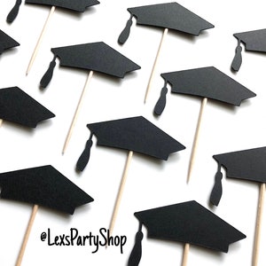 Graduation Cap Cupcake Toppers: Black Cardstock, Set of 12