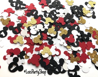 Minnie Mickey Mouse Confetti: Red, Black, Gold Glitter Party Decor