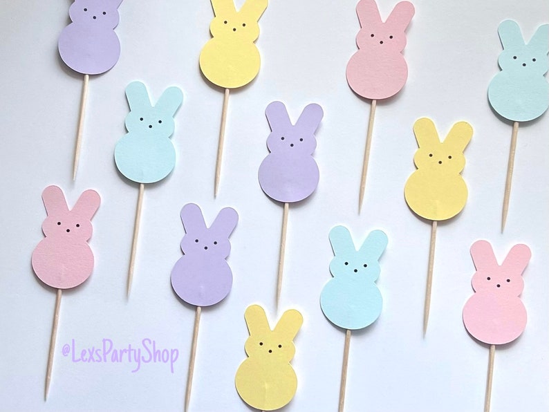 Peep Easter Bunny Cupcake Toppers, Easter cupcake picks, Easter cupcake Toppers afbeelding 1