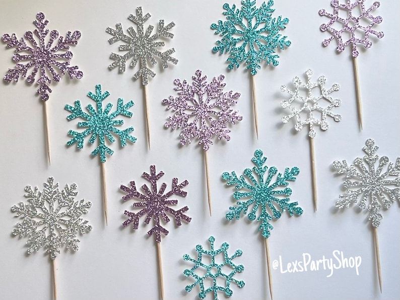 Snowflake Cupcake Toppers, Frozen Snowflake cupcake toppers, Christmas cupcake toppers image 3