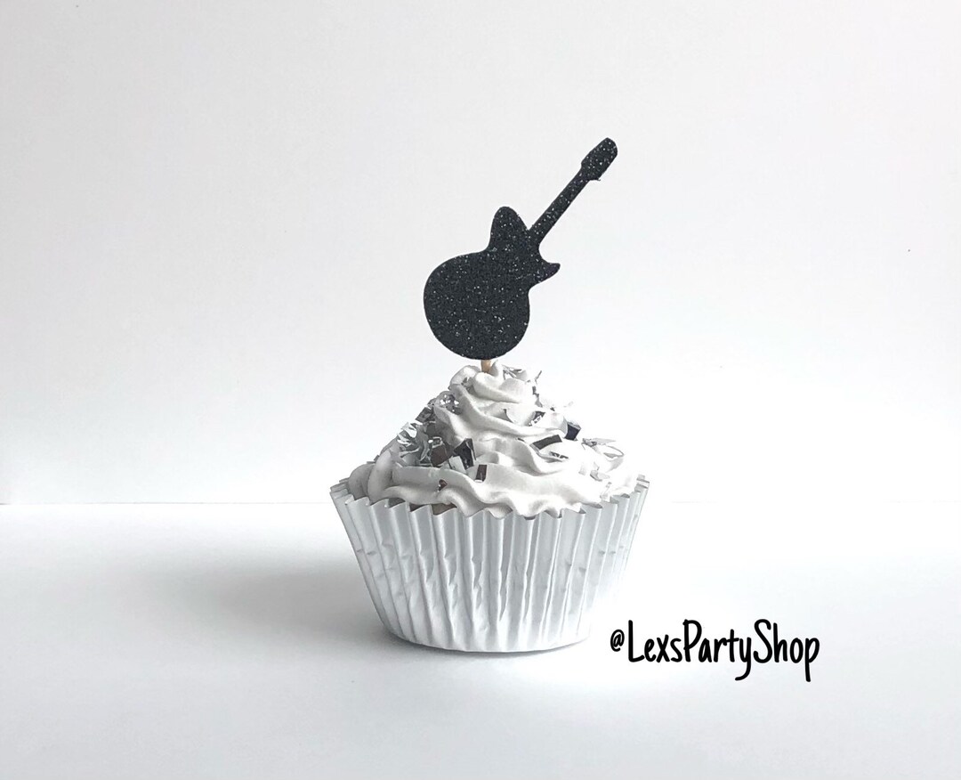 Guitar Cupcake Toppers Rockstar Birthday Theme Music Themed Etsy