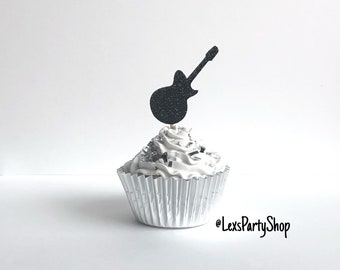 Guitar cupcake toppers, Rockstar Birthday theme, Music themed cupcake toppers, Guitar food picks