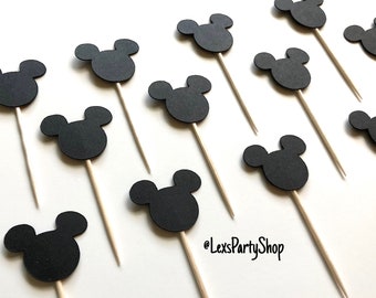 Mickey Mouse Cupcake Toppers: Black Cardstock, Birthday Party Decor