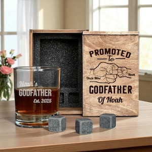 Promosso a regalo per il padrino, set di decanter per whisky, bicchieri da whisky personalizzati, scatola di legno incisa per proposta di matrimonio del padrino, regalo per il padrino