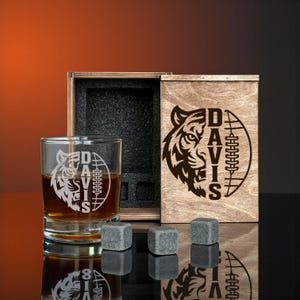 Football Fan Man Cave, Personalized Whiskey Decanter Set With Rocks Glasses, Custom Name Wooden Box, Christmas Sports Present For Him