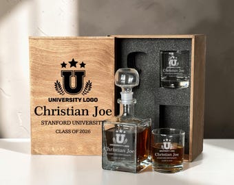 Regalo de graduación para hombres: juego de decantador de whisky con vasos personalizados en una elegante caja personalizada para hijo.