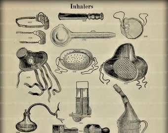 Digital 5x7 Print Vintage Antique Inhalers Medical Surgery Instruments Victorian Operation Tools Weird Horror Strange Halloween Oddities