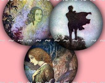 Digital Download Collage Sheet Vintage Edmund Dulac Art Illustration 1 Inch Circles Bottle Caps Women Angels Fairy Tales Edgar Allan Poe