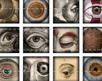 Digital Download Collage Sheet Vintage Eyes Eyeballs Anatomy Halloween Horror 1x1 Squares Tiles (41)