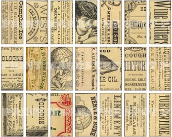 Digital Download Collage Sheet 1x2 Domino Vintage Pharmacy Apothecary Labels I Old Antique Gerneral Store Druggist Poison Hair Oil Rum