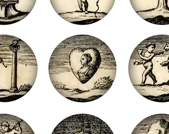 Digital Download Collage Sheet Vintage Old Antique 1700's Emblems 1 Inch Circles Angels Heart Tree Weird Strange Bizarre Bottle Caps (15)