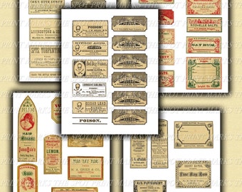 SALE 1:12 Scale 48 Dollhouse Miniature Vintage Apothecary Poison Labels Instant Digital Download Collage Sheets Mini Tiny Pharmacy Druggist
