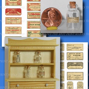 01:12 scala Dollhouse Minifoglio Apothecary Vintage etichette veleno Instant Download Digital Collage