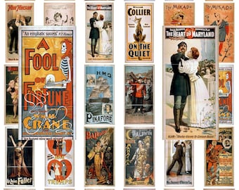 Digital Download Collage Sheet Vintage Theatre Magic Comedy Performing Arts Posters 1x2 Domino Old Time Antique Dollhouse Miniature Mini