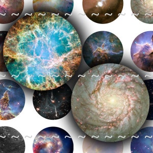 Digital Download Collage Sheet 14mm Circles Space Galaxies Planets Universe Stars Nebula