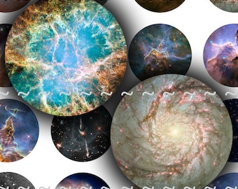Digital Download Collage Sheet 14mm Circles Space Galaxies Planets Universe Stars Nebula
