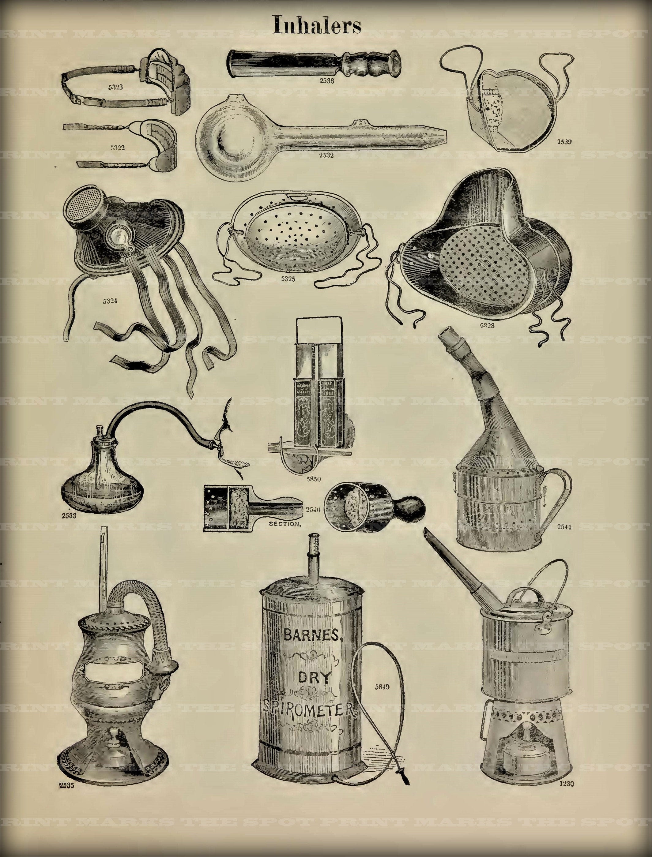 Horror Medical Instruments Digital 5x7 Print Vintage Antique Inhalers Medical Surgery Instruments ...