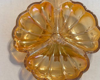 Marigold Carnival Glass Clover Leaf Dish